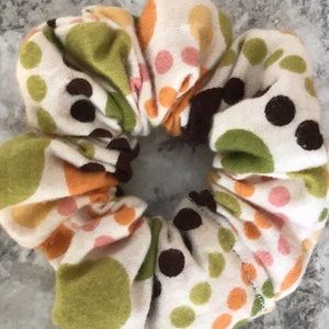 Polkadots circles olive orange pink hair scrunchie